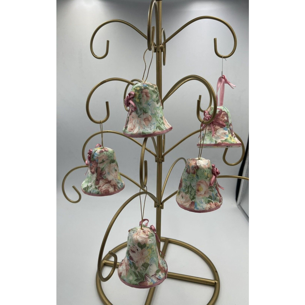 Vintage 1980 Fabric Covered Bell Ornament Victorian Shabby Chic Granny Core Set
